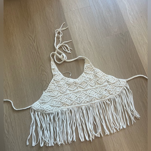 Guess tie-back macrame boho retro fringe halter crop XS - Picture 1 of 3